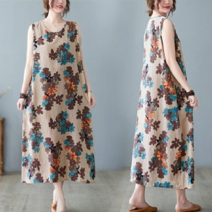 Vintage Ärmelloses Sommerkleid Aus Baumwolle Mit Blumenmuster