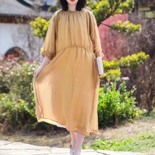 Vintage Double Layers Solid Casual Loose Leinenkleid