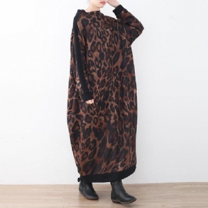 Vintage Winterkleid Mit Leopardenstrick Und Stehkragen