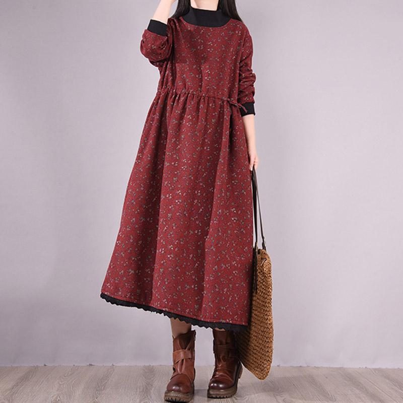 Winterkleid Im Koreanischen Stil Mit Stehkragen Und Blumenmuster