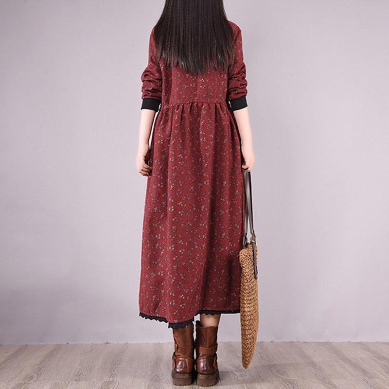 Winterkleid Im Koreanischen Stil Mit Stehkragen Und Blumenmuster