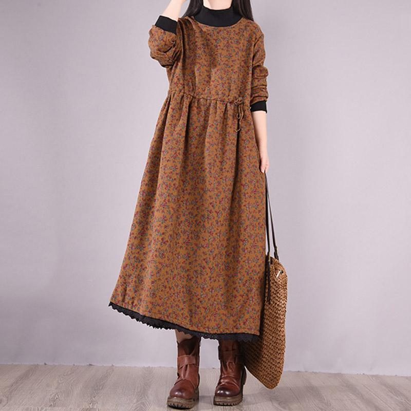 Winterkleid Im Koreanischen Stil Mit Stehkragen Und Blumenmuster