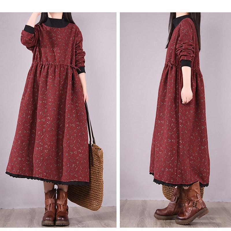 Winterkleid Im Koreanischen Stil Mit Stehkragen Und Blumenmuster