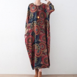 Winterloses Dickes Pulloverkleid Mit Vintage-print