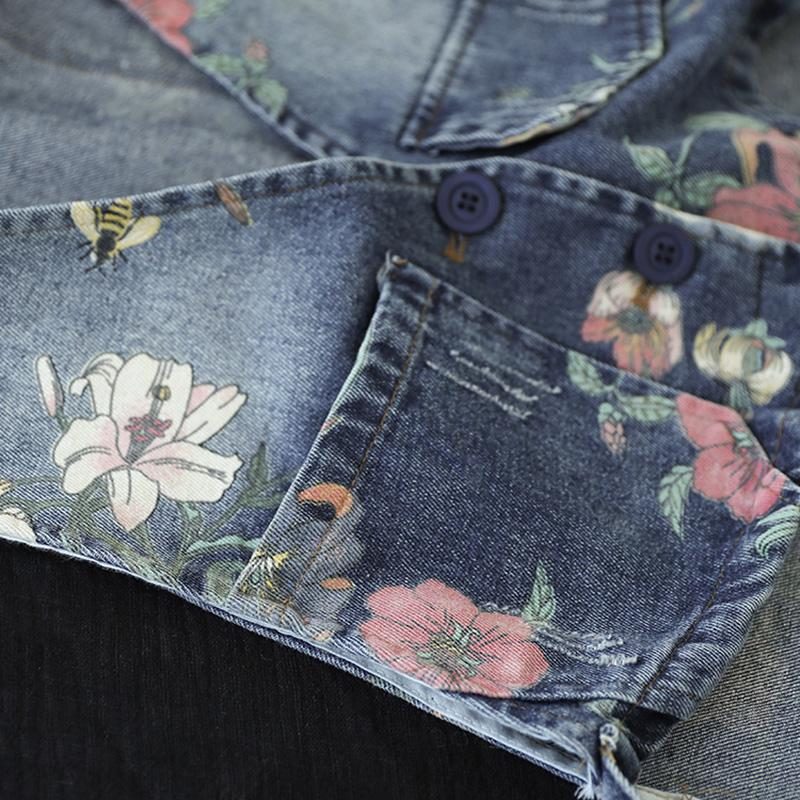 Jeansweste Mit Retro-print Für Damen