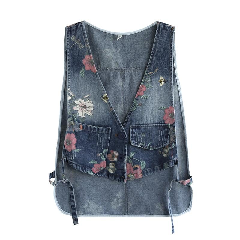 Jeansweste Mit Retro-print Für Damen