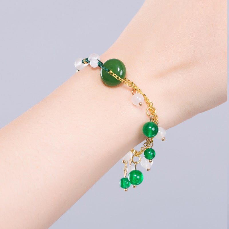 Armband Mit Grüner Chalcedon-glasur Im Retro-ethno-stil