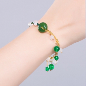 Armband Mit Grüner Chalcedon-glasur Im Retro-ethno-stil