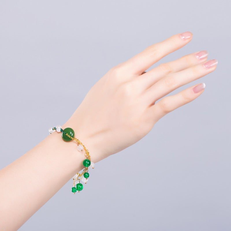 Armband Mit Grüner Chalcedon-glasur Im Retro-ethno-stil