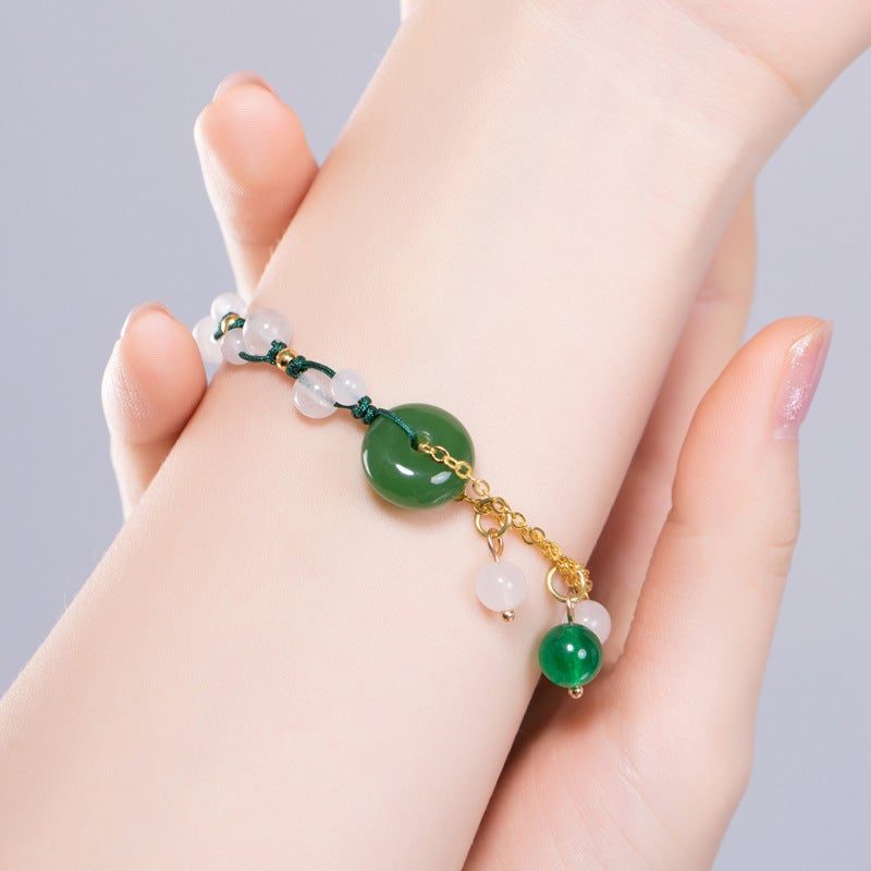 Armband Mit Grüner Chalcedon-glasur Im Retro-ethno-stil