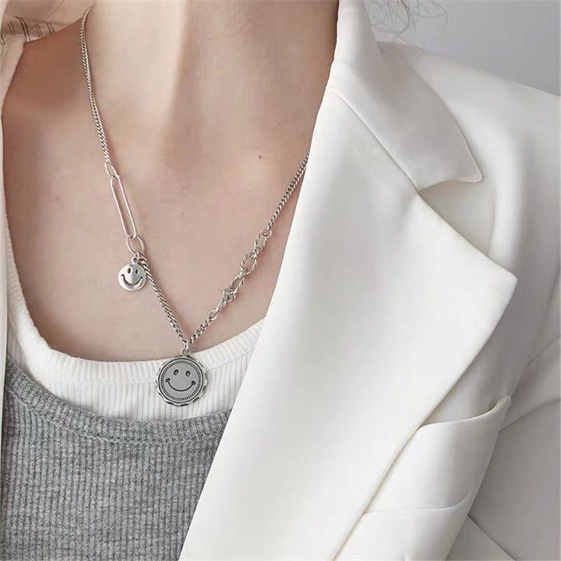 Damenmode Vintage S925 Silber Smiley Halskette