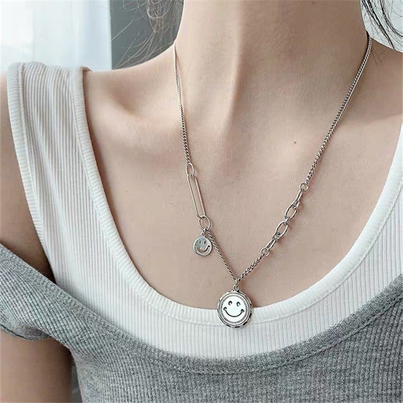 Damenmode Vintage S925 Silber Smiley Halskette