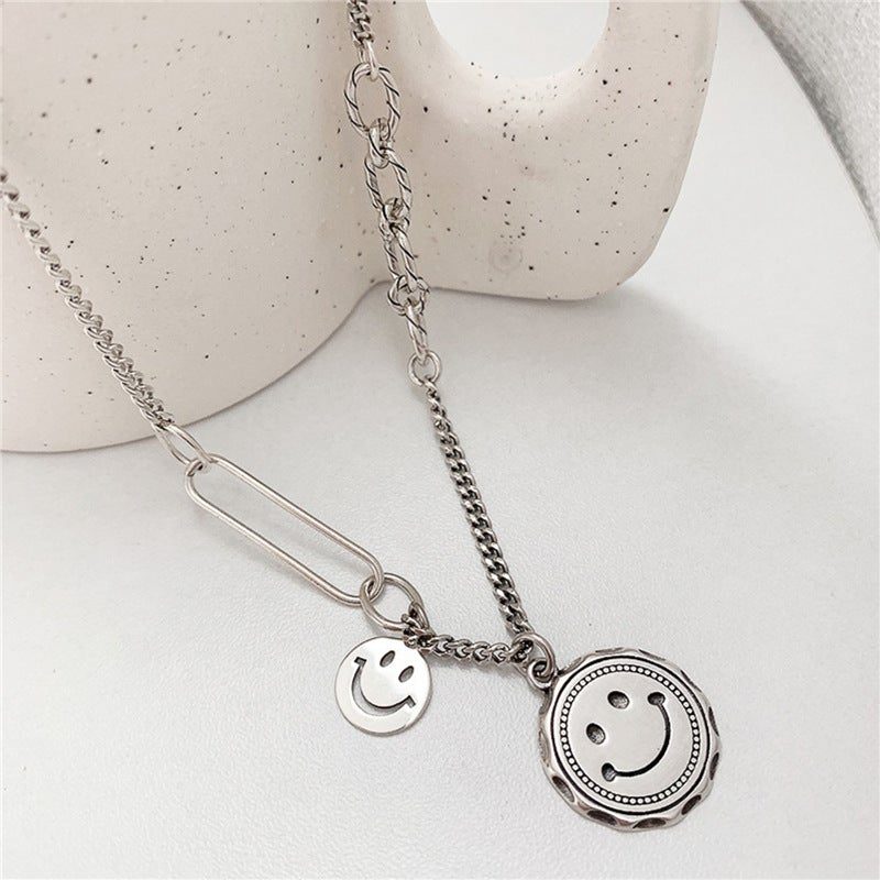 Damenmode Vintage S925 Silber Smiley Halskette