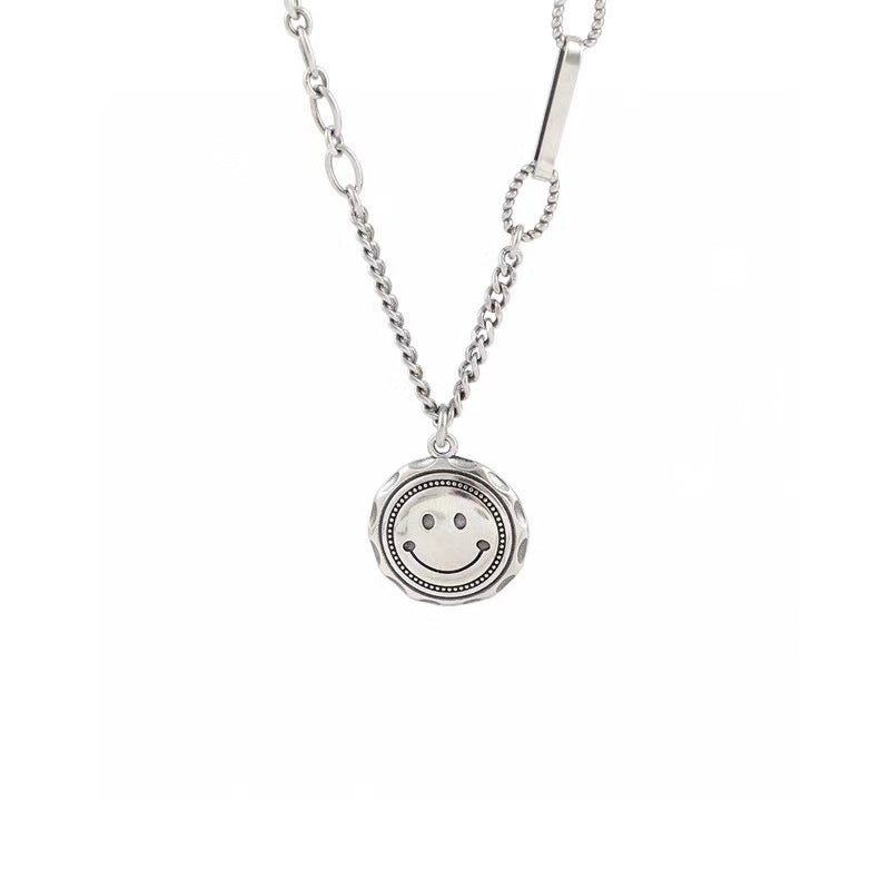 Damenmode Vintage S925 Silber Smiley Halskette