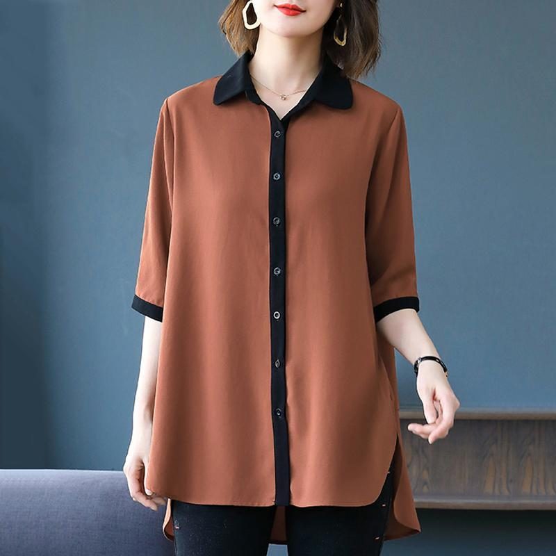 Chic Loose Simple Solid High Low Long Sleeve Plus Size Shirt