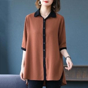 Chic Loose Simple Solid High Low Long Sleeve Plus Size Shirt