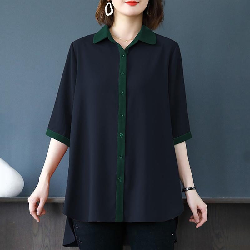 Chic Loose Simple Solid High Low Long Sleeve Plus Size Shirt