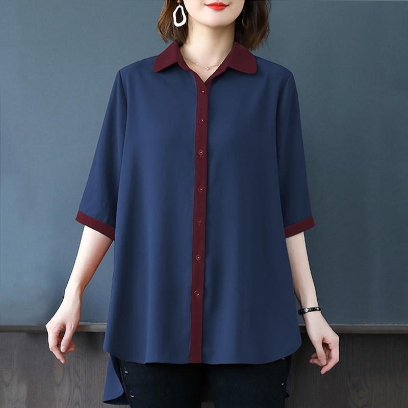 Chic Loose Simple Solid High Low Long Sleeve Plus Size Shirt