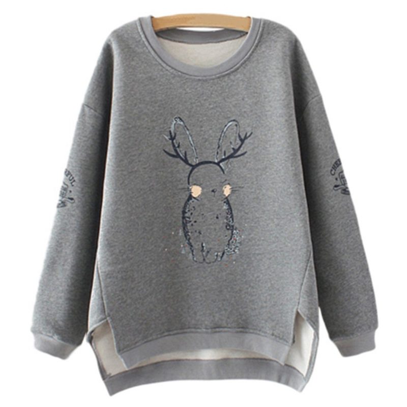 High Low Lässiges Lockeres Bedrucktes Fleece-sweatshirt