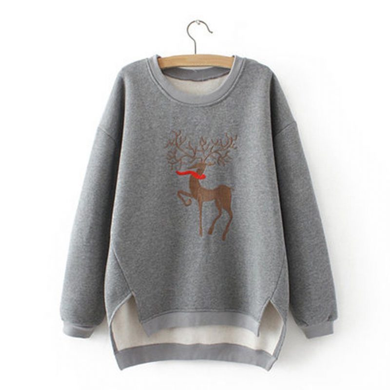 High Low Lässiges Lockeres Bedrucktes Fleece-sweatshirt