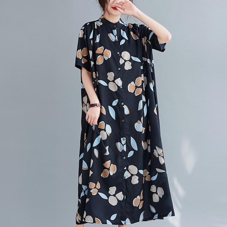 Kurzärmliges Langes Hemdkleid Mit Print Für Damen In Übergröße