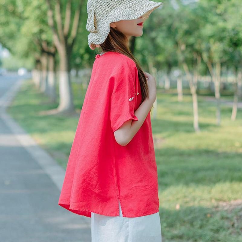 Lässige Lockere Bluse Mit Fester Stickerei