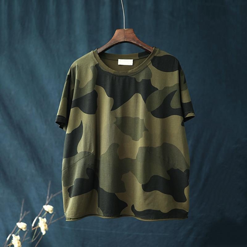 Lässiges Lockeres Camouflage-t-shirt Aus Baumwolle