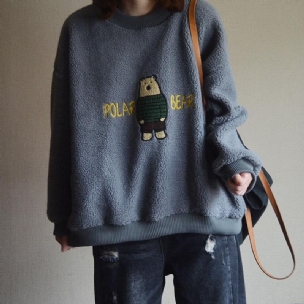 Lässiges Rundhals-sweatshirt Aus Lammwolle Mit Cartoon-motiv