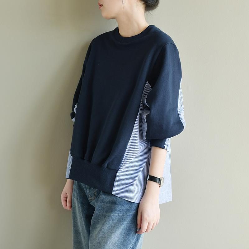 Loose Stripe Stitching Dünnes Pullover-herbsthemd