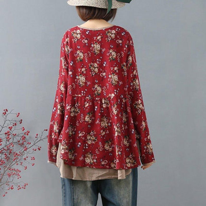 Lose Lässige Cardigan-bluse Mit Floralem Vintage-einsatz