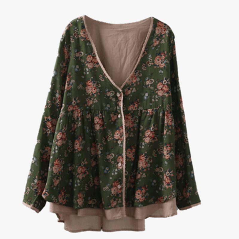 Lose Lässige Cardigan-bluse Mit Floralem Vintage-einsatz