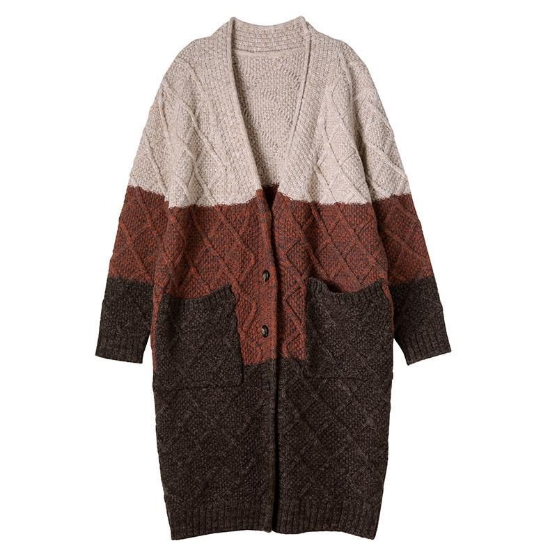 Gestrickter Colour Blok Cardigan Long Coat