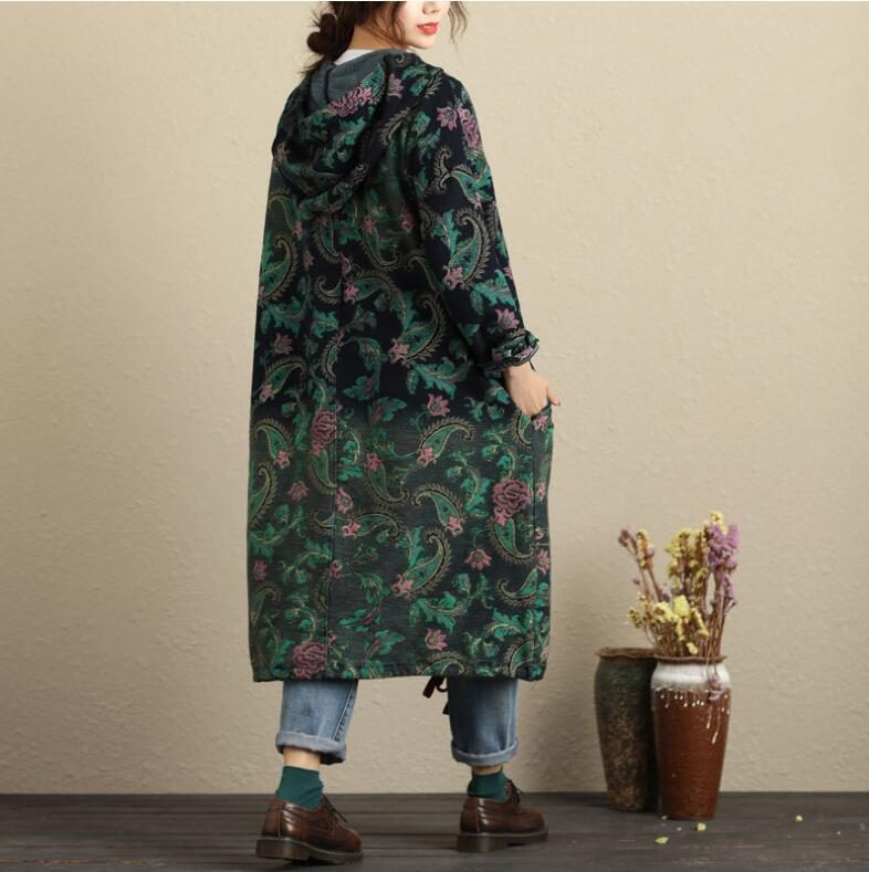 Herbst-frühlings-strickjacke Mit Kapuzendruck Lässiger Windjacke-baumwollmantel