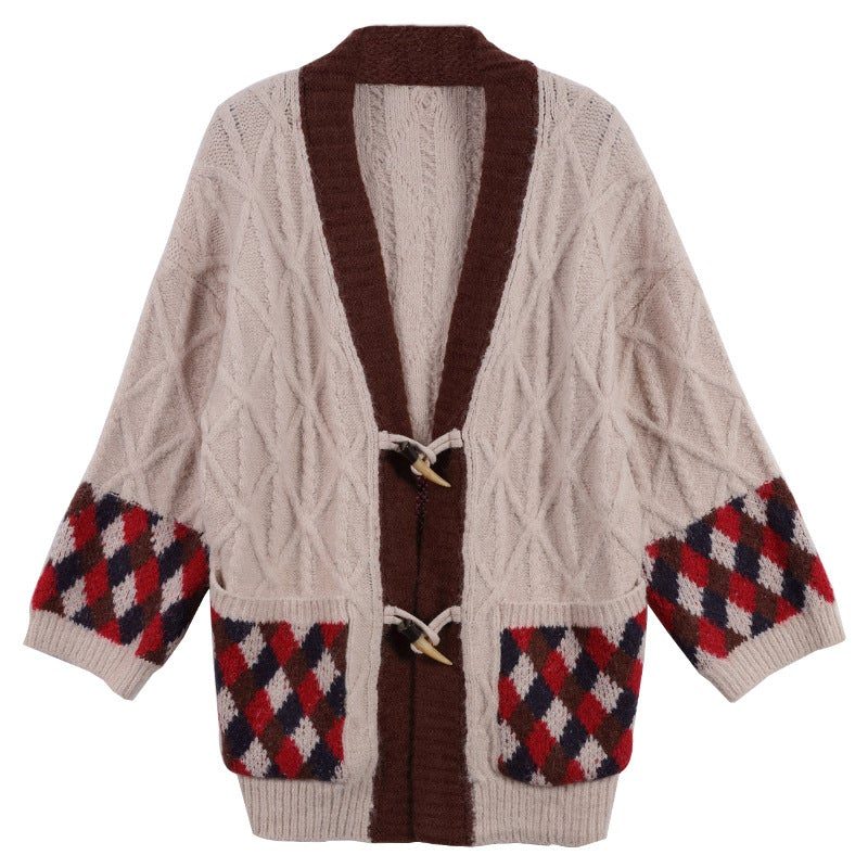 Winter-retro-cardigan Aus Losem Woll-baumwoll-mix Mit Ochsenhornknöpfen