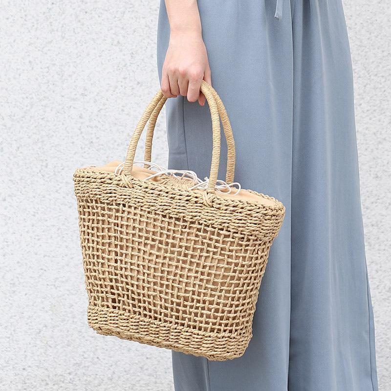 Casual Straw Solid Vertical Square Tote Damentasche