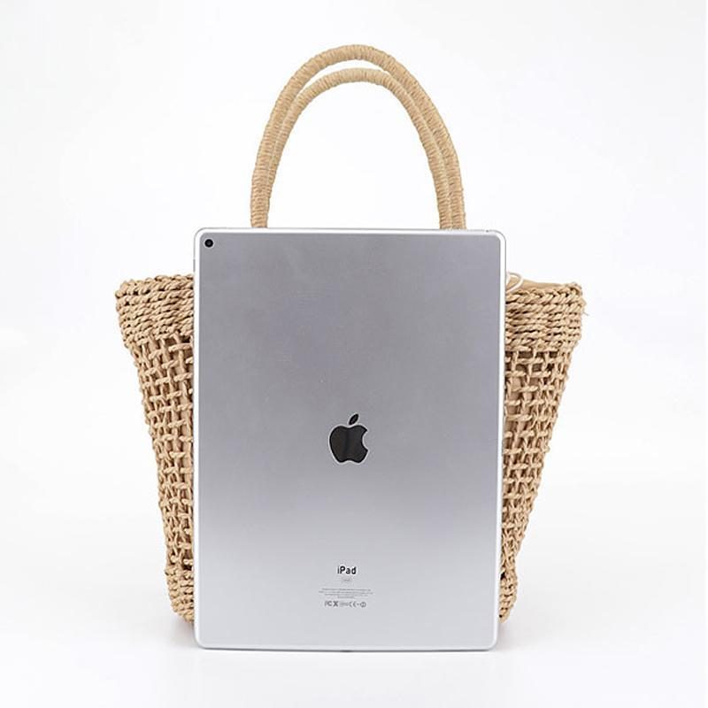 Casual Straw Solid Vertical Square Tote Damentasche