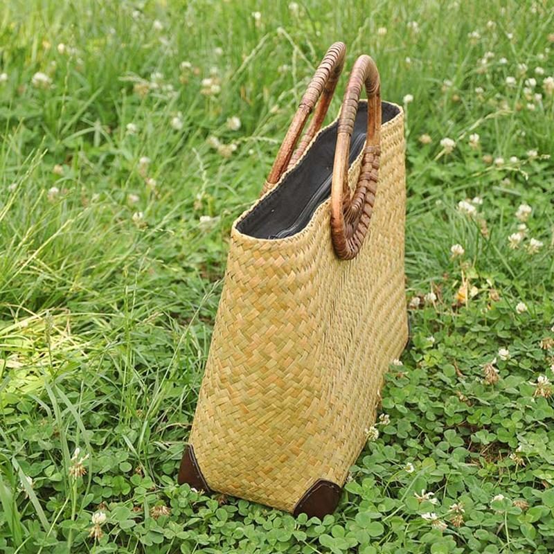 Damen Strandtasche Aus Handgewebtem Stroh