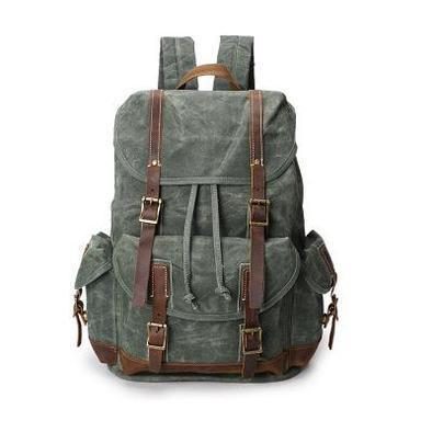 Handgefertigter Reiserucksack Aus Gewachstem Canvas-leder Schulrucksack Cooler Wanderrucksack